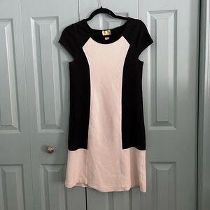 Maeve Womens Black White Colorblock Knees Length Shift Dress Small Cap Sleeve
